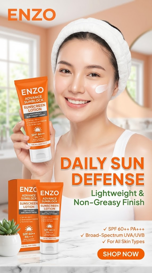 Pakistan Heat & Sun Damage se Skin Protect karo – ENZO SPF 60++ Daily Shield