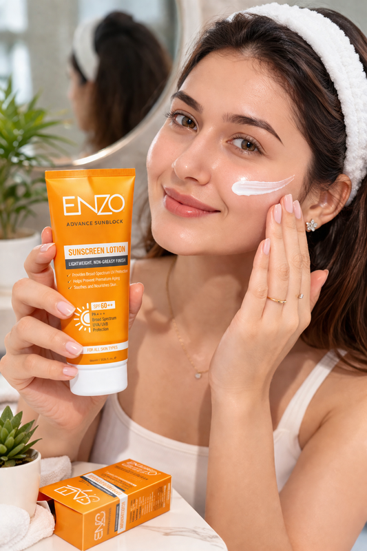 Pakistan Heat & Sun Damage se Skin Protect karo – ENZO SPF 60++ Daily Shield