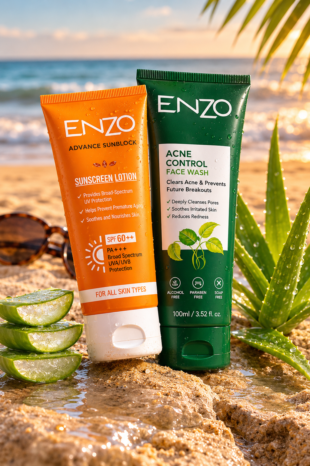 ENZO Acne + Sun Combo | Face Wash & SPF 60++ Sunblock — Daily Skin Care Kit